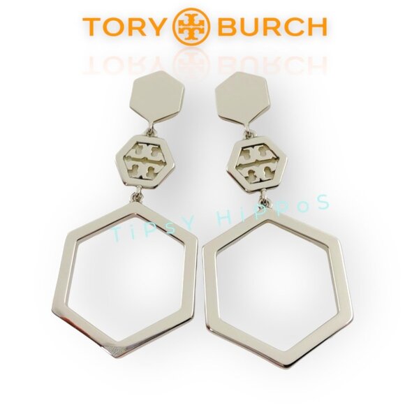 Tory Burch Hexagon Silver-Tone Earrings - Picture 4 of 4